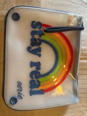 aerie Clear Travel Pouch with Rainbow Graphic (Blue, Red, Orange, Yellow, Green)